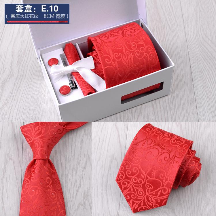Men'S Six-Piece Formal Business Black 8Cm Striped Hand-Tie Groom Wedding Gift Box