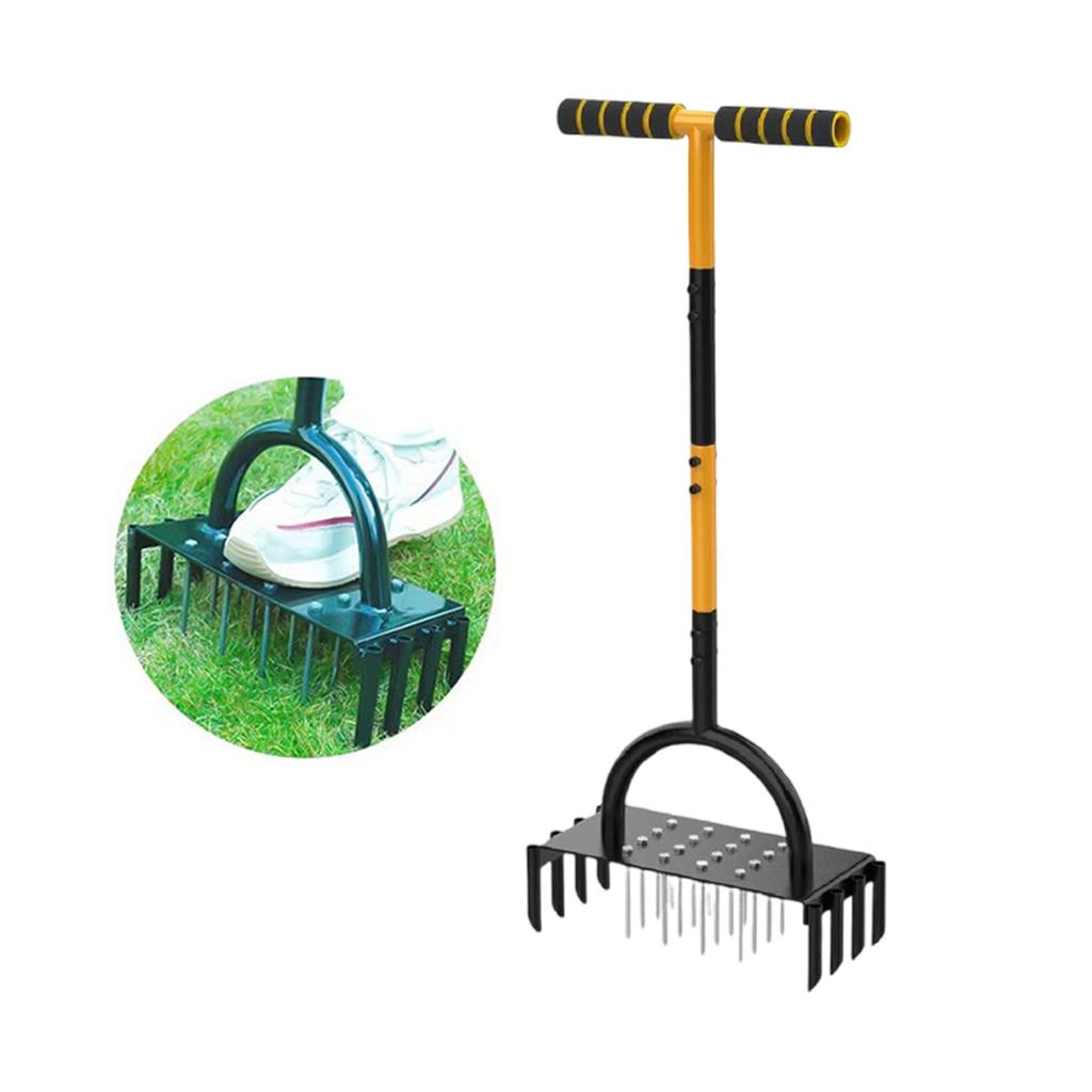 Gartenlüfter mit T-Griff und 16 Kohlenstoffstahl-Spikes Rasenlüfter für den Heimgebrauch Effizient
