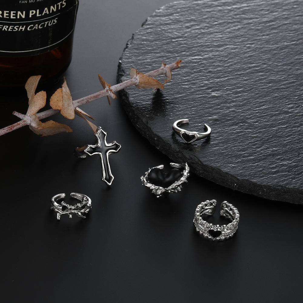 Vintage Black Love Opening 5 Piece Set Oil Dripping Ring