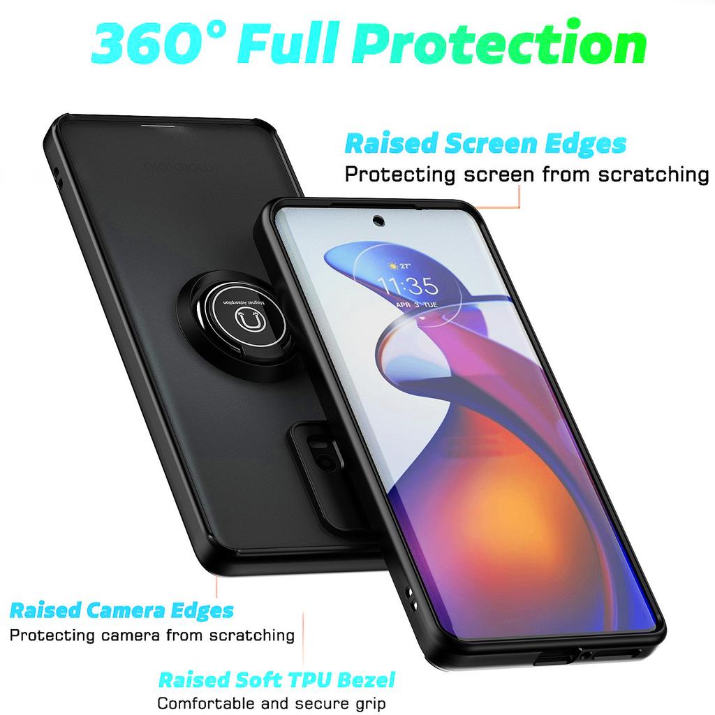 Armor Matte Case for Motorola Moto Edge 40 Neo Edge 30 Fusion Ultra Cover Ring Magnetic Holder Stand Business Full Protection
