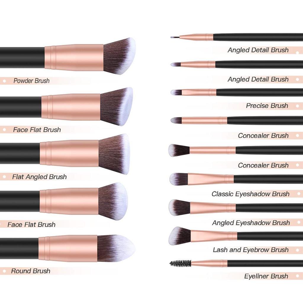 14-Piece Black Makeup Brush Set – Includes Eyeshadow & Blush Brushes with Soft Bristles
