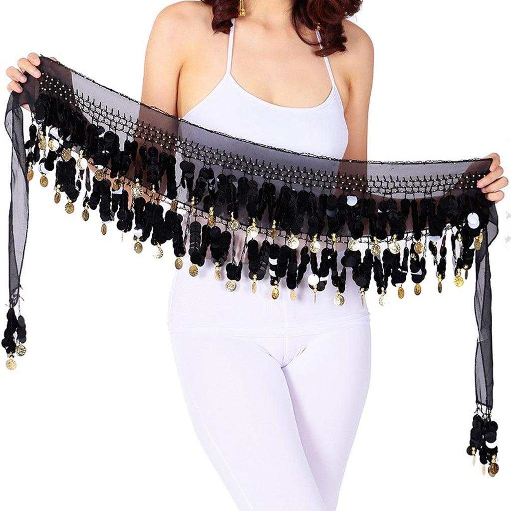 Bellydance Hip Scarf Skirt Belly Dance Waist Chain with Gold Coins