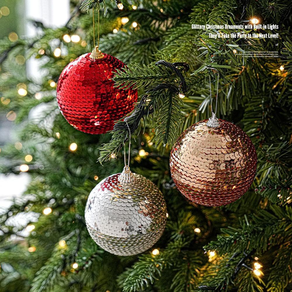 Round Shape Sequin Foam Ball Sequin Covered Xmas Hanging Decor Tree Ornament Festive Setup