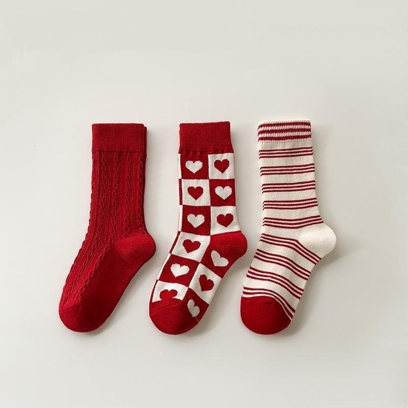 

3Pairs/set Baby Socks Cotton Love Stripe Printing Socks Newborn Girl Boy Children s Socks Infants for Kids Spring Autumn M(3-5y) красный