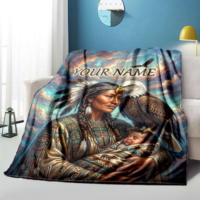 1PC Custom Name Eagle, Native American, Baby, Spirit Connection Blanket Versatile,all-season Throw Suitable for the Living Room,bedroom,camping,travel