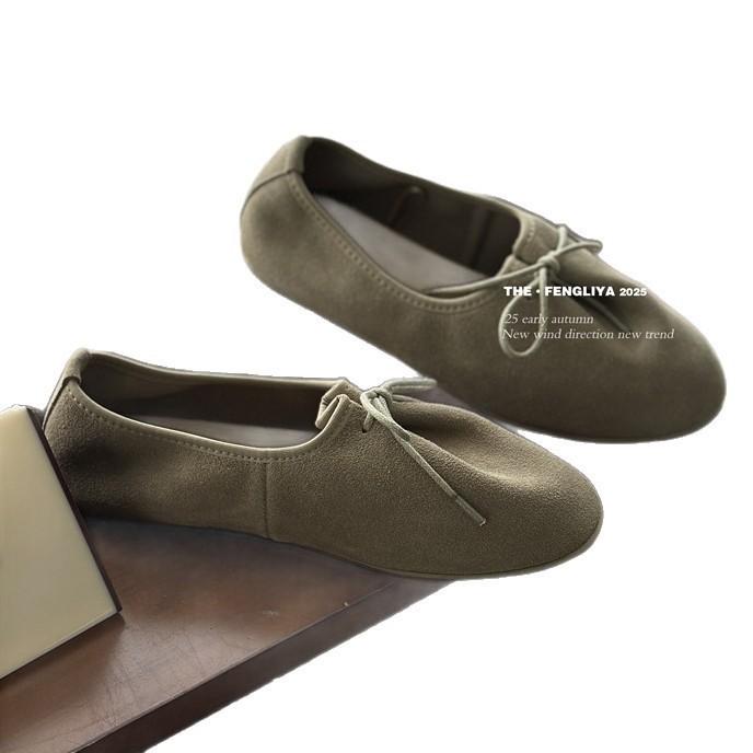 THE · FENGLIYA2025 Early Autumn, Super Soft Cowhide Lace-up Loafers Flat Non-slip Grandma Shoes Lace-up Bar