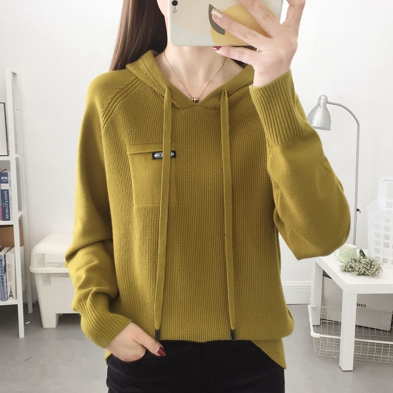 Suéter con capucha Suéter para mujer Moda estilo occidental Suéter suelto Camisa de fondo Parte superior