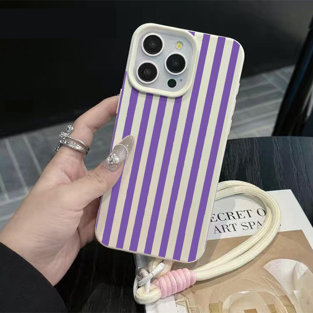 Striped Couple Hand Wrist Strap Case For iPhone 11 12 13 Pro Max Cases iPhone 16 17 14 15 Plus Minimalist INS With Lanyard Cover