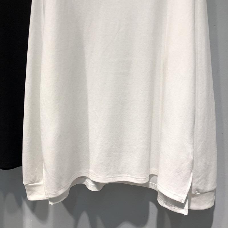 Pure Cotton Long-sleeved T-shirt Women's New Early Autumn Loose Solid Color Slit Bottoming Shirt Top
