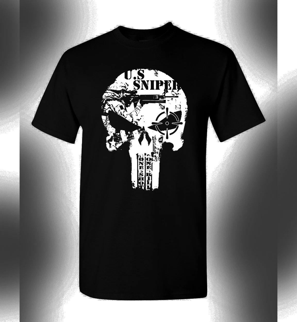 

US Sniper 100% Cotton T-shirt Mens Tees Top Skull Logo Special Forces One Shot One Kill Armed Forces S