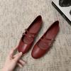 Sheepskin version round head double buckle belt Mary Jane shoes women's commuter low heel flat sole shoes leather ladle shoes