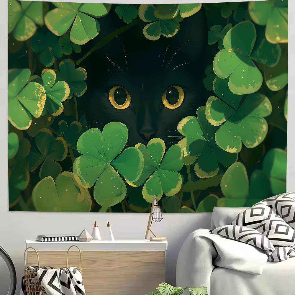 XL Pretty Cute Green Cat Art Tapestry Decoration Bedroom Dormitory Background Cloth Holiday Home Party Living Room Club Tapestry