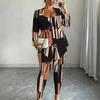 Plus Size Geometric Print 3 Piece Outfit, Long Sleeve Open Front Cardigan Cami Top Leggings Set for Women