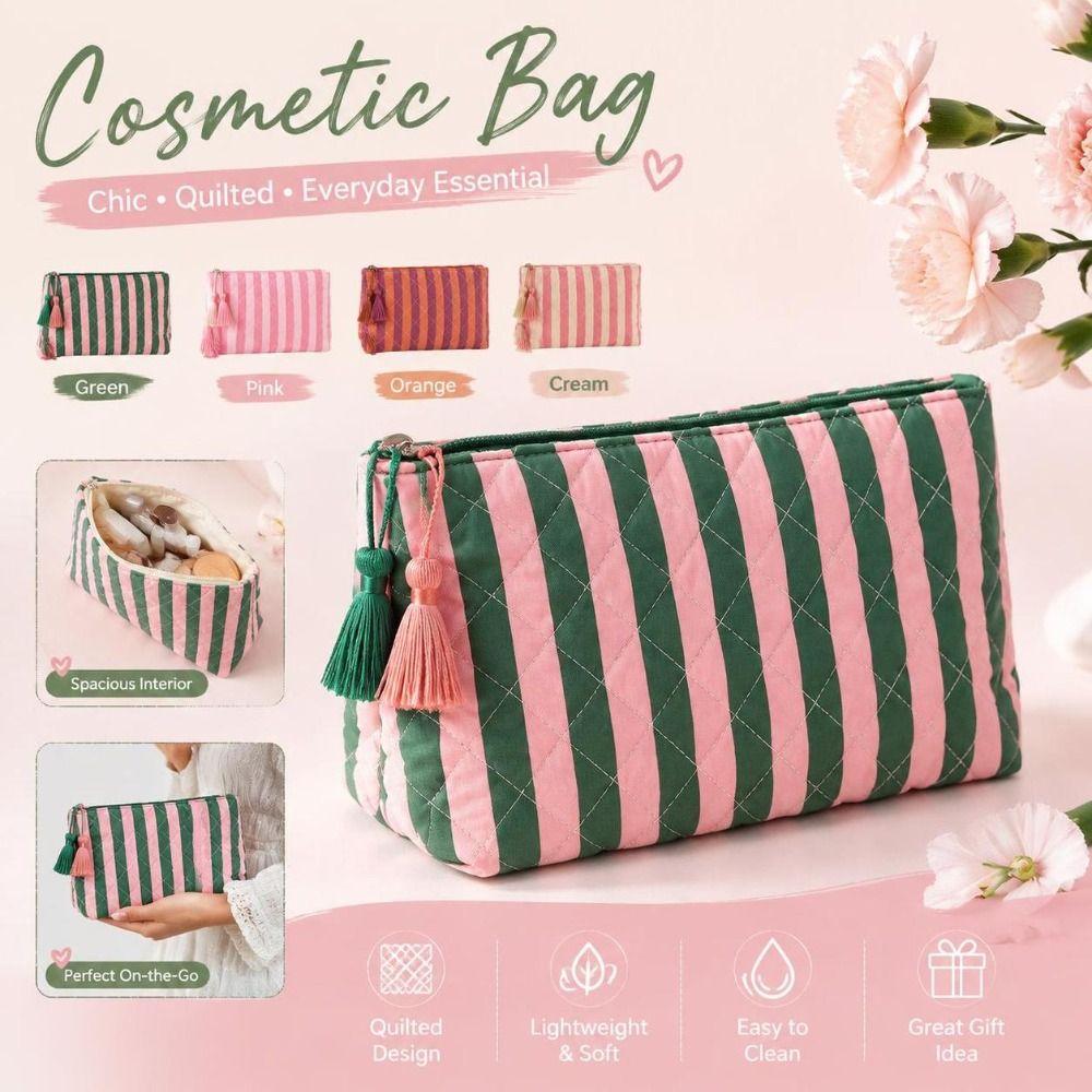 Striped Toiletry Pouch Large Capacity Travel Pouch Multipurpose Storage Bag Daily Use
