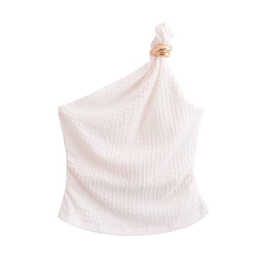 

2025 Весенняя женская мода Облегающий топ на одно плечо - Европейский и американский стиль Medium белый