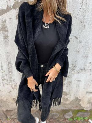 Abrigo Chal de Punto Peludo con Borlas Casual para Mujer Otoño/Invierno 2024