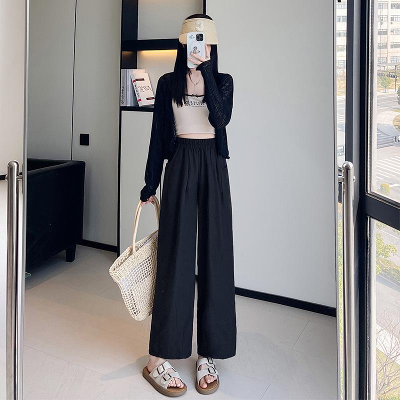 

Women s Summer Wide Leg Ice Silk Pants - Yamamoto Petite Carrot Style L (110-125 Jin) чёрный