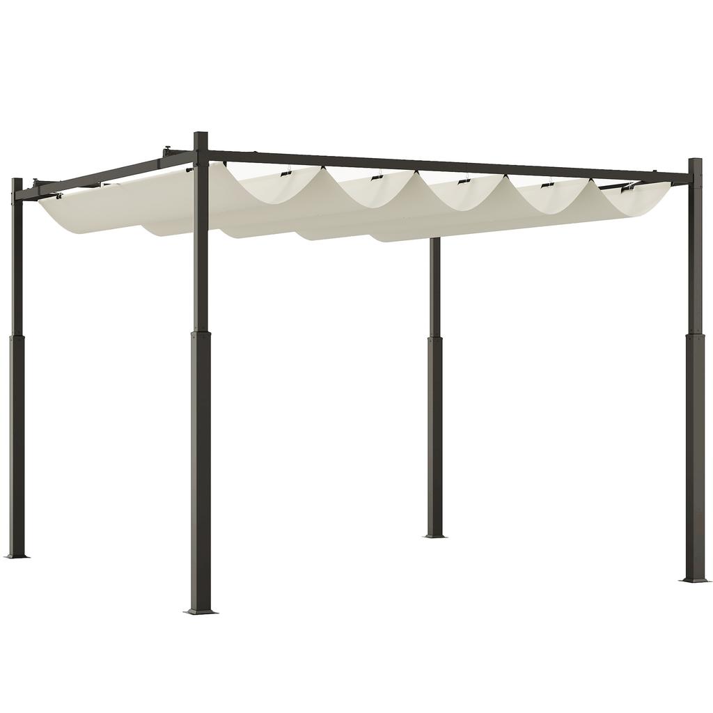 Gazebo Pergola 3x3 M with Retractable Canopy, 8 Screws and 8 Stakes, In 180g Polyester and Metal, Cream White