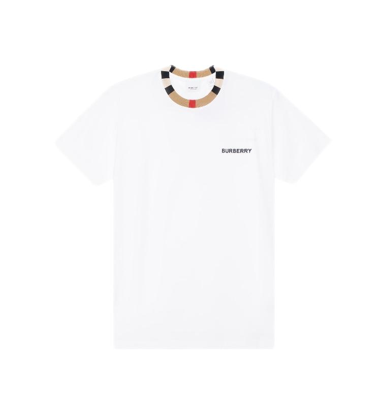 

Burberry Pattern Collar Embroidery Men s Casual T-shirt White XL