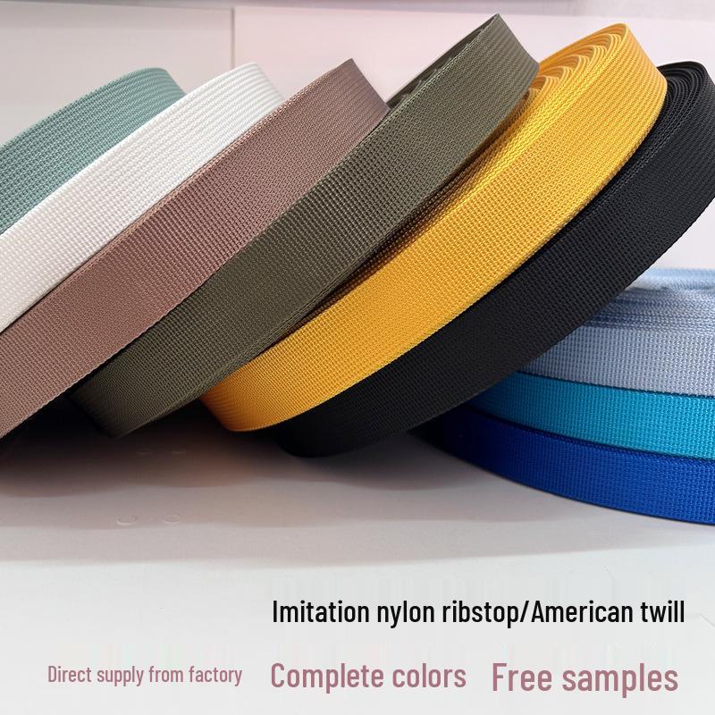 

Polyester Imitation Nylon Webbing American Pattern Tie-Down Strap Handbag Tote Canvas Bag Webbing. Black 1.0cm (45m/roll)