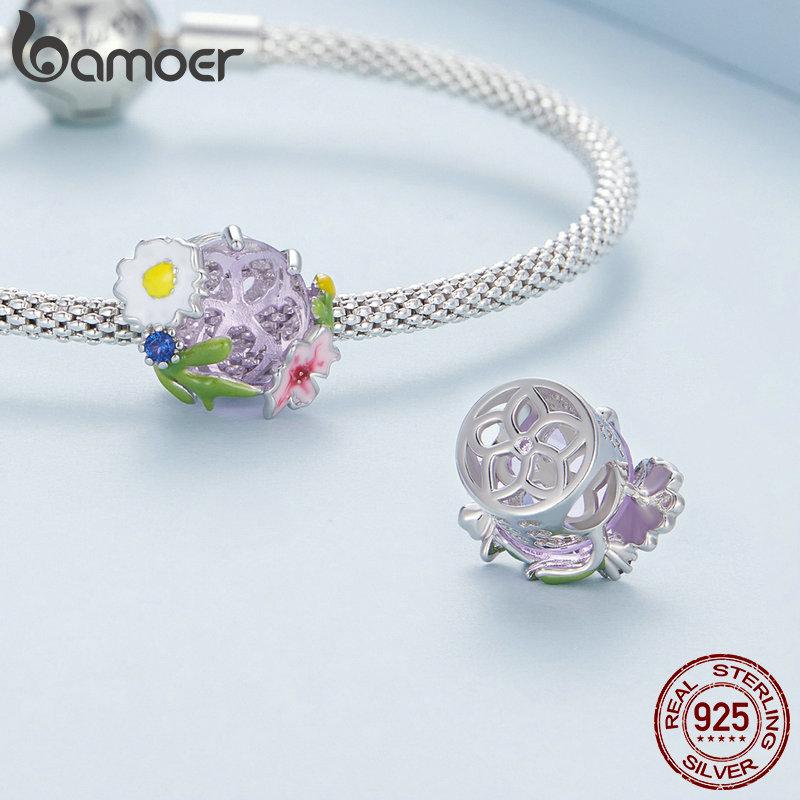 BAMOER 925 Sterling Silber farbiger Blumenanhänger Gänseblümchen-Charms passen zum Selbermachen von Armbändern und Armreifen, Libellen-Charms, feiner Schmuck