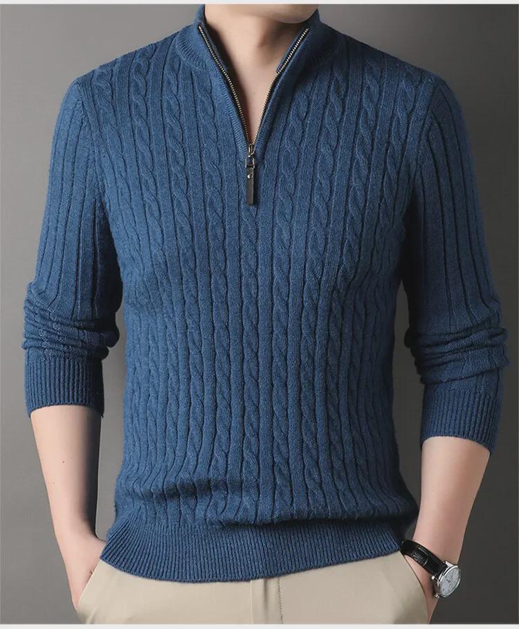 Men's Thick Knit Half-Collar Cardigan Sweater - 2023 Autumn/Winter
