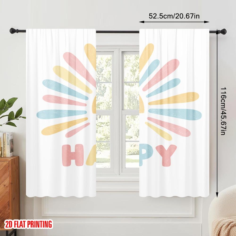 2 Stück 2D Flachdruck Vorhänge Happy Sun Aquarell Polyester Ohne Strom Saisonale Party- & Feiertagsdekoration Perfekt für Neu
