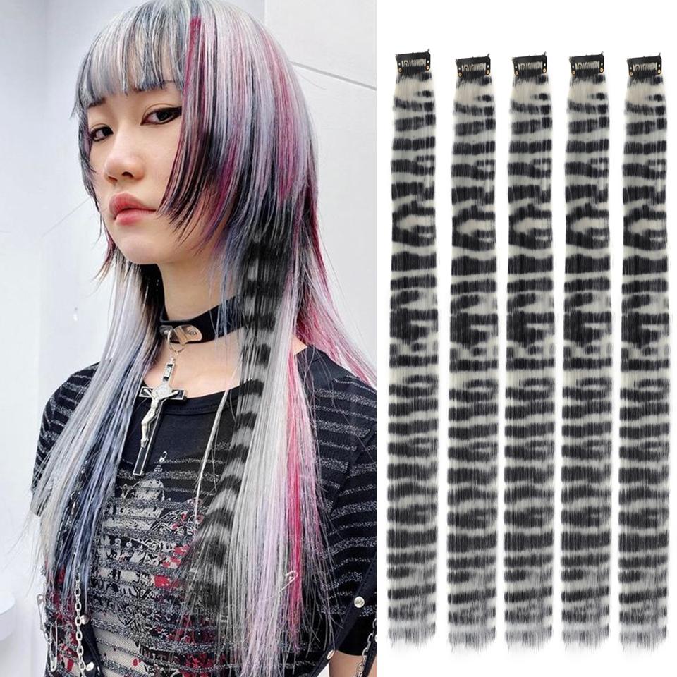 5PC Synthetic Feather Hair Extensions With Clips Heat Resistant Straight Hair Extensions Color Colored Black Hair Clip Womens 8G