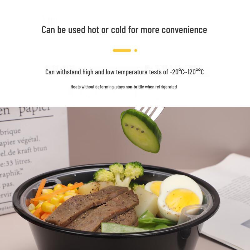 Beiyipin A1000 Disposable Black Round Plastic Bowls with Lids