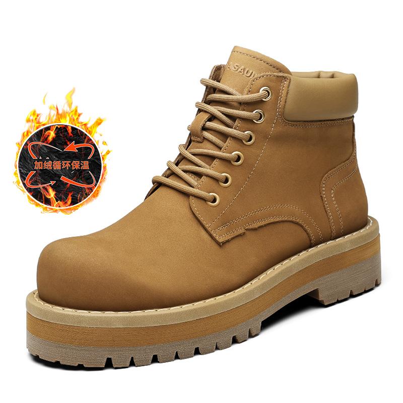 2025 Direct Supply Men's Shoes Winter New Rhubarb Boots Thick-soled Lightweight Martin Boots British Velvet Thermal Tooling Short Boots