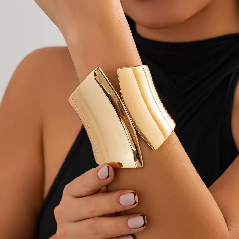 Metallic Finish Metal Bangle Extra Wide Open Bangle Bold Style Wide Cuff Bracelet Women Fashion