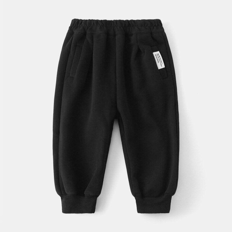 Children's Thickened Pants for Autumn and Winter, Boys' Composite Fleece Sweatpants, Baby Boys' Warm Solid Color Low-Waist Pants