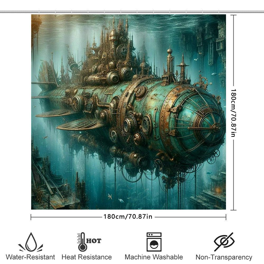 Steampunk Style Bath Shower Curtain Fabric Waterproof Decorative Home Bathroom Accessories Rustic Metal Industrial Design