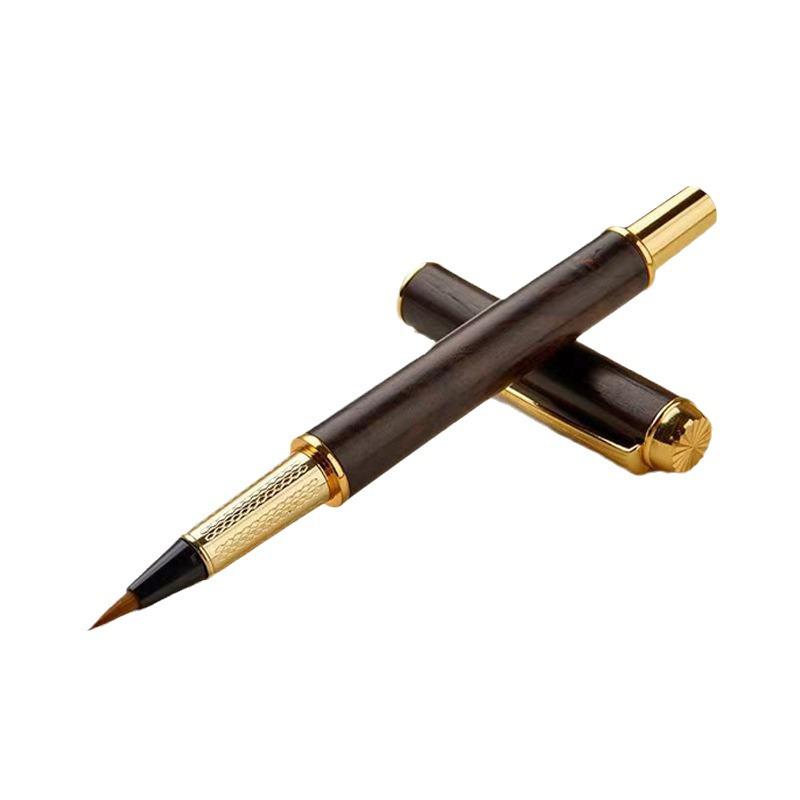 Sandalwood Brush Pen: Portable Calligraphy Soft Tip, Regular Script Ink Cartridge, Engravable Pen