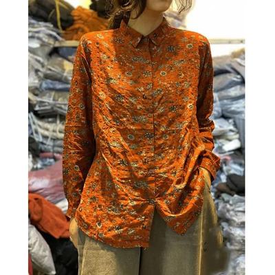 Women Fashionable and Versatile Slimming Tops for Women Cotton and Linen Spring New Artistic Retro Printed Shirts