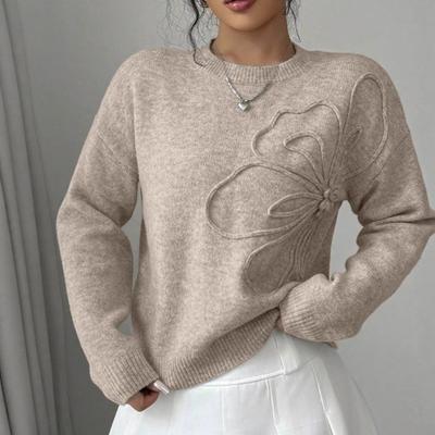 New Autumn and Winter Fashionable and Elegant Versatile Casual Floral Round Neck Sweater for Women