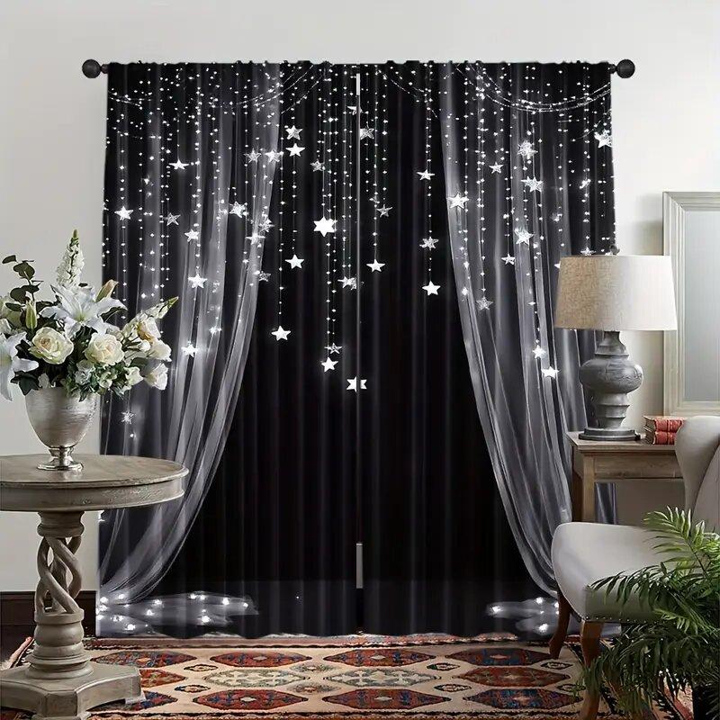 Star-Printed Curtains, Christmas Decorations, Bedroom And Living Room, Home Decoration, Room Decoration