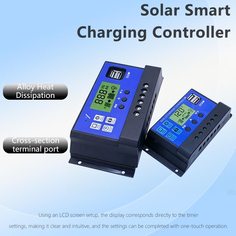 Smart Solar Charge Controller with LCD Display, USB Charging & Multi-Protection for 12V/24V Solar Panel Systems