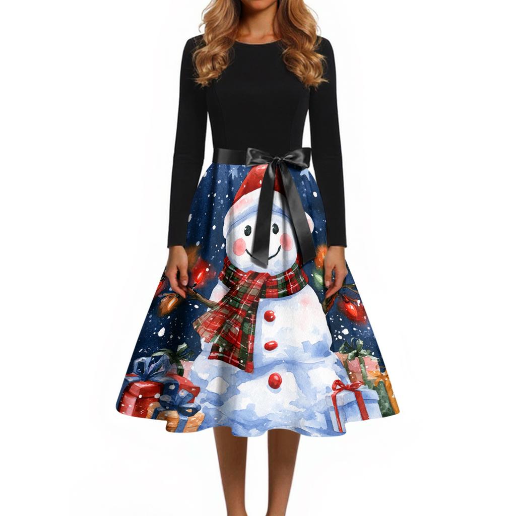 Women's Trendy Casual Long Sleeve Neck Halloween Print Dress