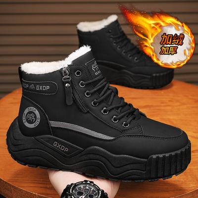 Winter Herrenschuhe Verdickter Plüsch Warme Schneestiefel Hohe Qualität Leder High-Top Stiefel Outdoor Rutschfeste Plateau-Stiefel Botas Hombre