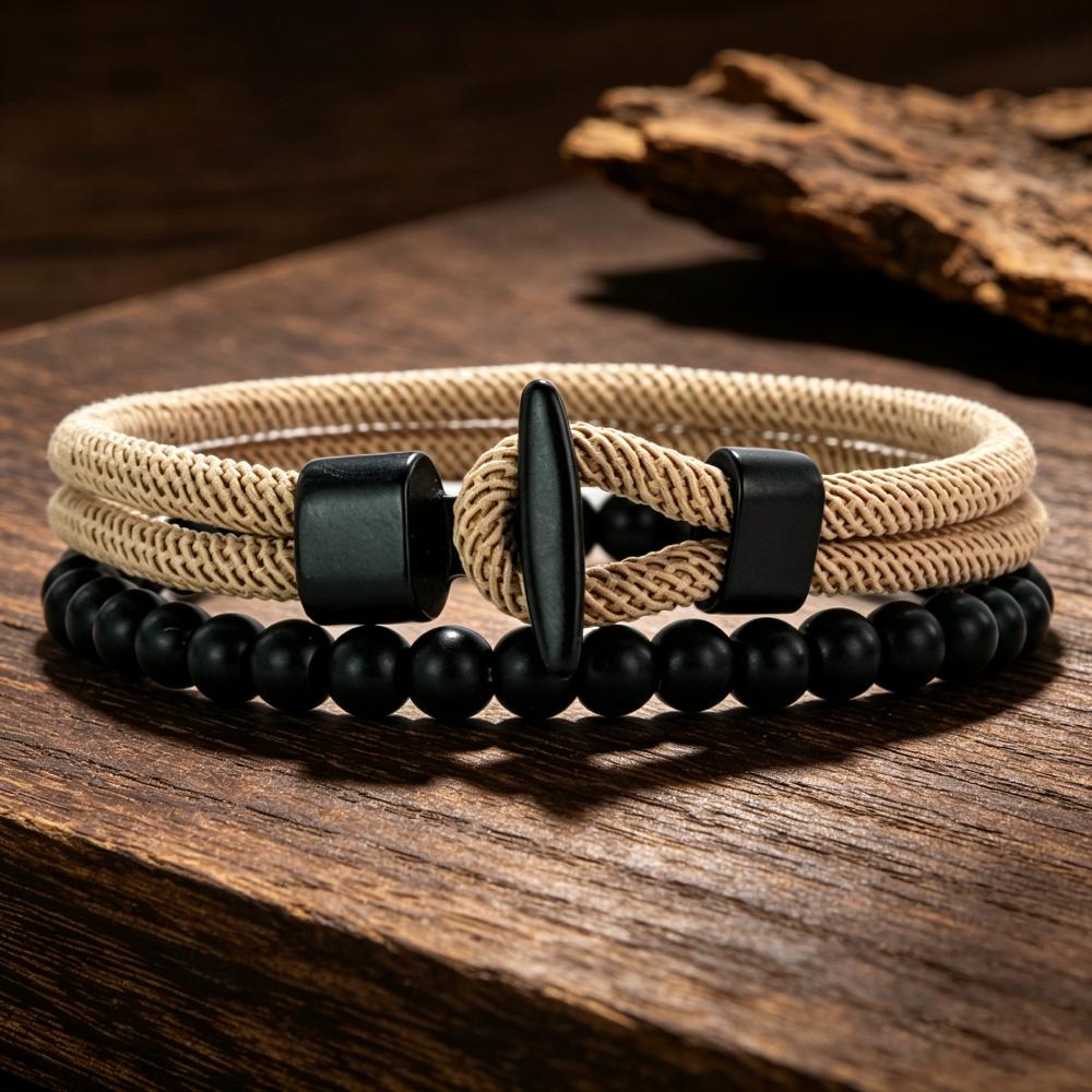 New 2Pcs Men Bracelet Set Premium Selected 4mm Cord Multiple Colors And Sizes Available Casual Street Versatile Wrist Accessory