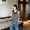 American retro striped swing neck sling vest women's summer Korean relaxation stacked waist thin meat cover top