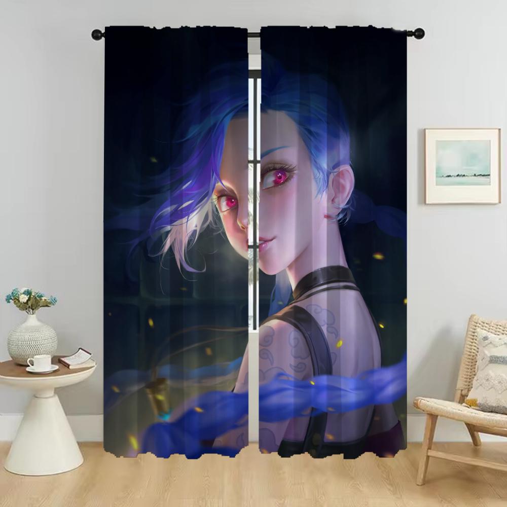 

LOL League of Legends Jinx Tulle для спальни, противомоскитные шторы для гостиной, занавески для перегородки, шторы для домашнего интерьера W50xH70cmx2pcs-CL