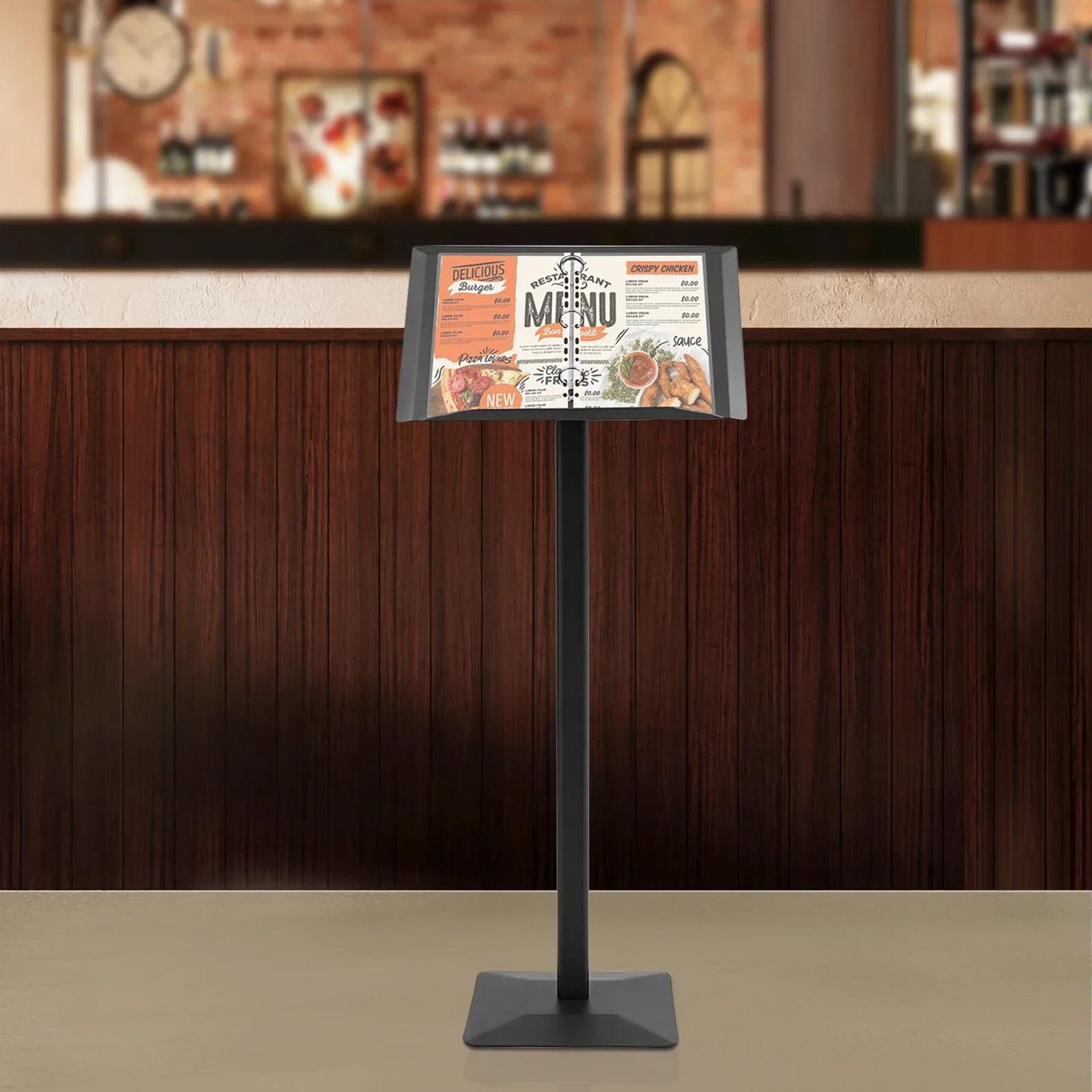 Espositore a Menu Verticale a Foglio Mobile, Porta Cataloghi a Anelli da Pavimento, Espositore per Brochure Pubblicitarie nero