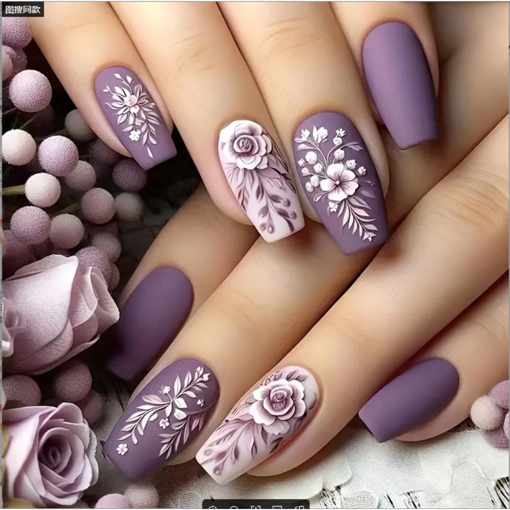 Nail Art 24 Pieces Matte Collection Spice Girl Gradual Change Matte Flowers Long Wear Armor