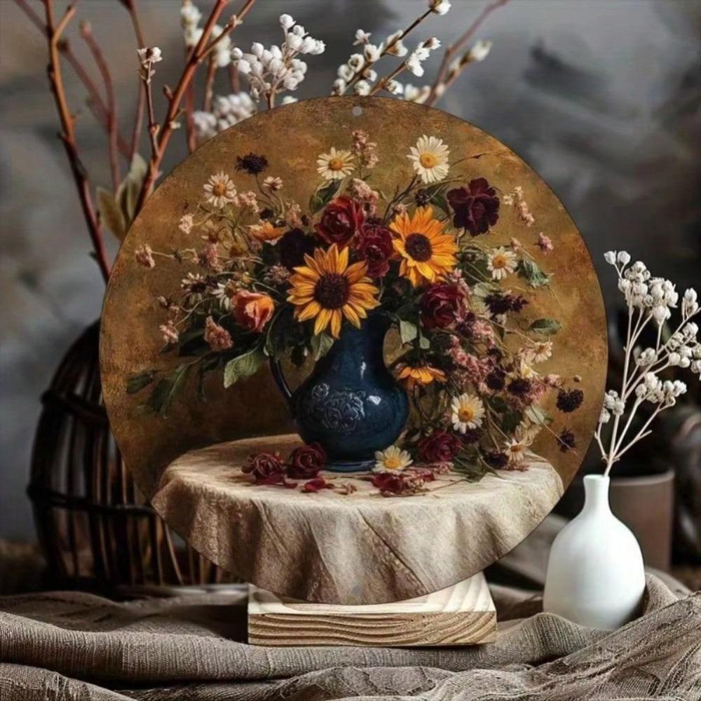 Vintage Floral Vase Metal Tin Sign Wall Art for Home Decor