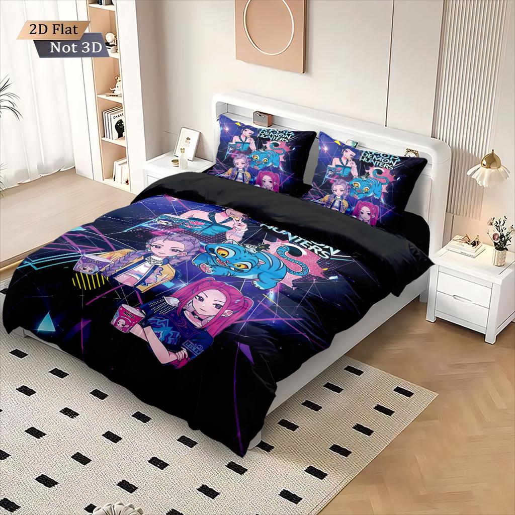 3pcs K-Pop Demon Hunters Print Coreless Bedding Set Multi Sized Bedding Dormitory Duvet Cover, Soft Decoration, Machine Washable