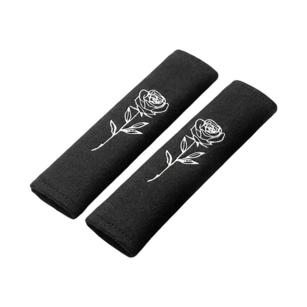 2Pcs Breathable Car Seat Belt Cover Comfort Shoulder Guard Soft Car Seat Belt Pad  Car Interior white rose