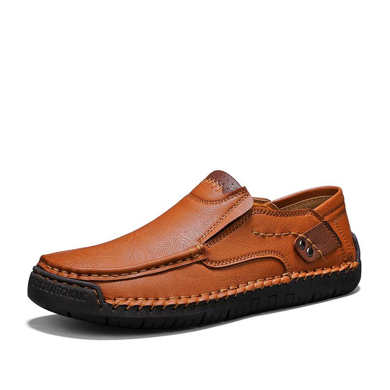 Men's Shoes Outdoor Casual Shoes Flat-soled Handmade Leather Shoes Spring Low-top Large-size Loafer Cowhide Noodles