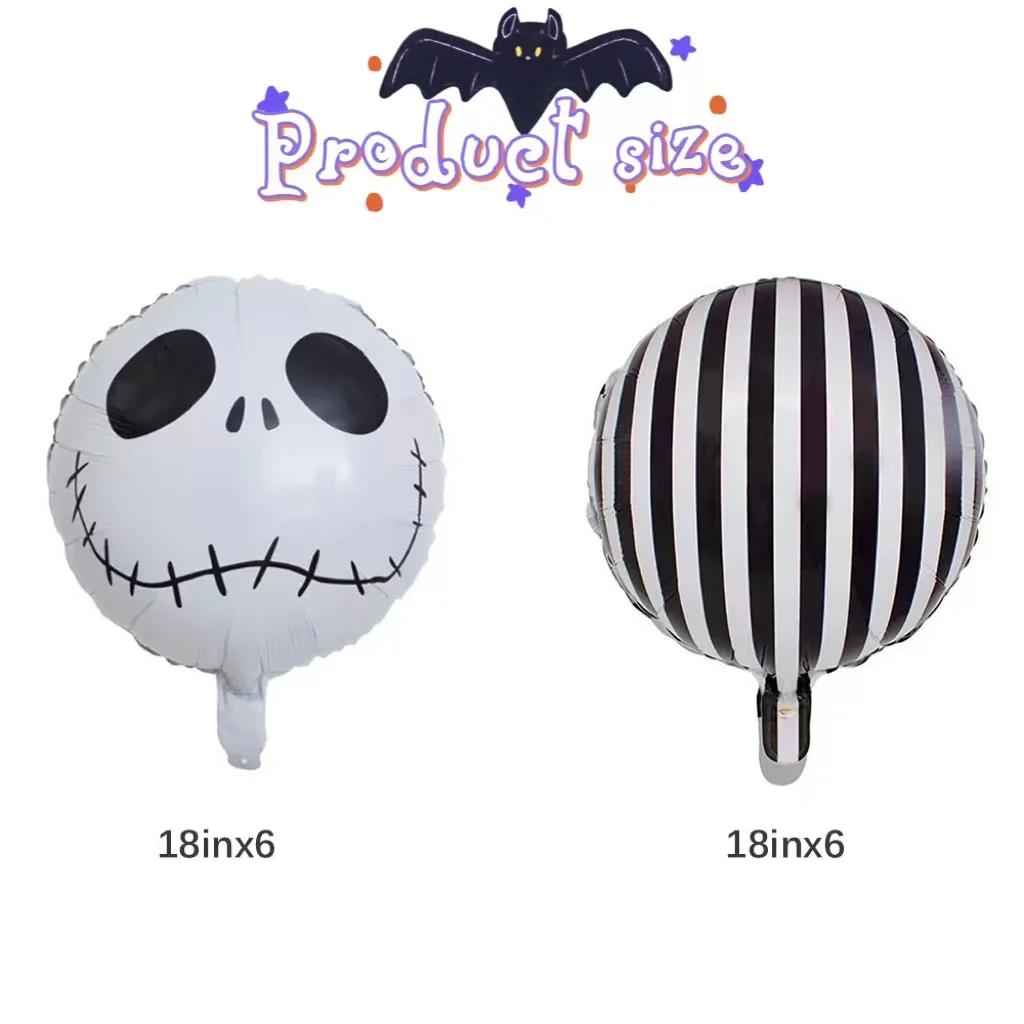 12 pcs 18 inch Halloween Skull Black and White Striped foil Balloons Halloween Dead Ball Party Decoration Balloon Set
